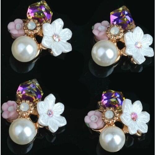 10Pcs Pearl Rhinestone Flower Embellishment Buttons Decorative For Handicraft Bowknot Flower Decoration DIY Craft Supplies