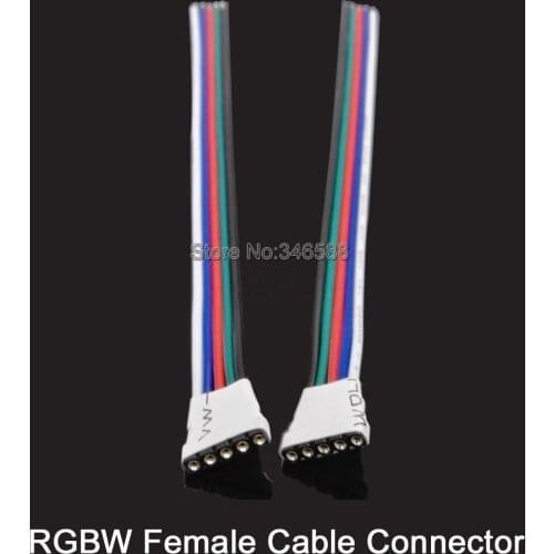 10pcs/lot 5Pins 5-Pin Female LED Connectors with 15cm Wire Cable for 5050 SMD RGBW or RGBWW LED Strip Light