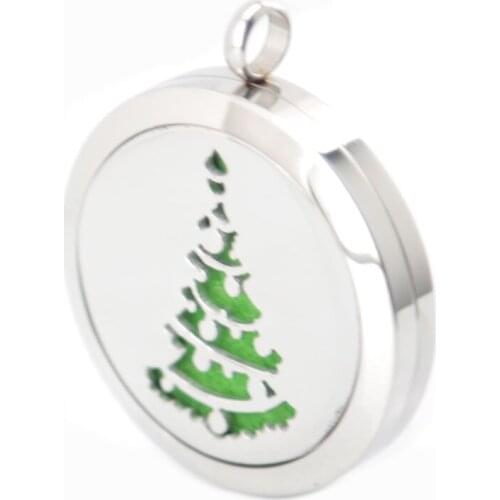 10pcs Silver Jewelry Christmas Tree Aromatherapy Essential Oils Stainless Steel pendant Perfume Diffuser Locket Necklace