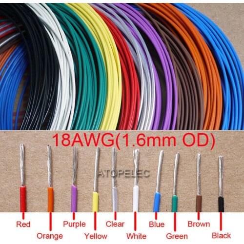 18AWG 1.6mm OD Silver Plated FEP Wire High Purity OFC Copper Cable HiFi Audio DIY Black/Red/Yellow/Green/Blue/White/Clear