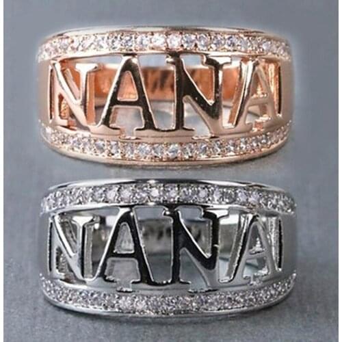 2 Colors Hot Sale Silver Color Letter NANA Ring For Women Female Rose Gold Rings Mothers Grandma Christmas Gifts
