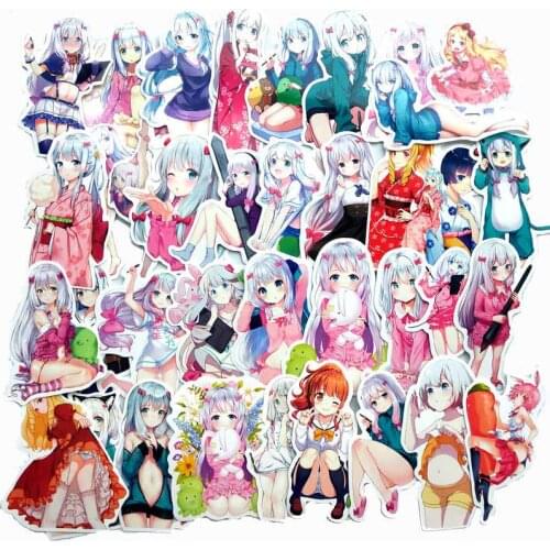 37pcs Cute girl Miss Ailuomanga Sticker Japanese Anime Cartoon Waterproof Luggage Skateboard Laptop Repeatable Stickers Toys