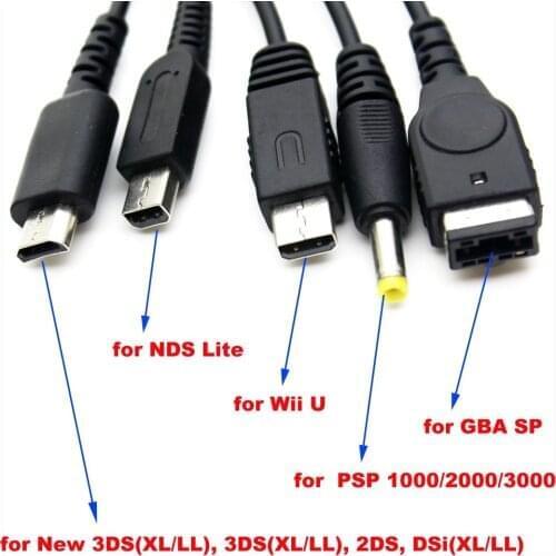 5 in1 USB Charging Cable Charger Adapter for PSP/ Nintendo/ WII U/ GBA SP/ 3DS NDSL XL DSI Game Accessories