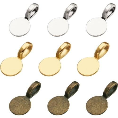500Pcs Tibetan Style Alloy Glue On Flat Pad Pendant Bails Flat Round Cabochon Pendant Charms Connector Hanger for Jewelry Making