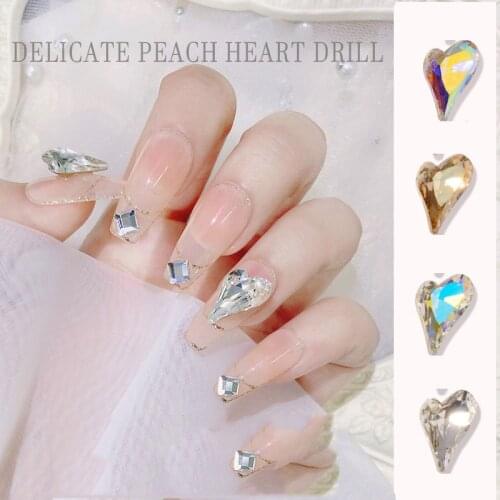9MM*14MM Love Zircon Nail Charm Crystal Rhinestones Crooked Peach heart with Pointed Mirage DIY Glass Stones 5 Colors 10PCS/BAG