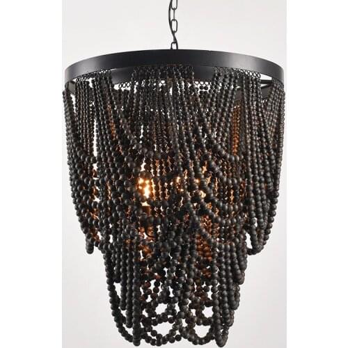 American Vintage Hanging Pendant Light Wooden Beads Chandelier Used For Living Room Bedroom
