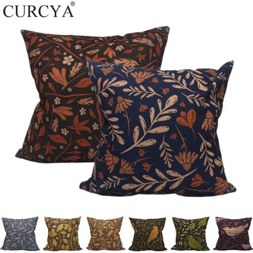 CURCYA Thick Sofa Cushion Covers Forest Leaves Birds Printed Decorative Throw Pillow Covers 45x45cm Square Polyester Pillowcase
