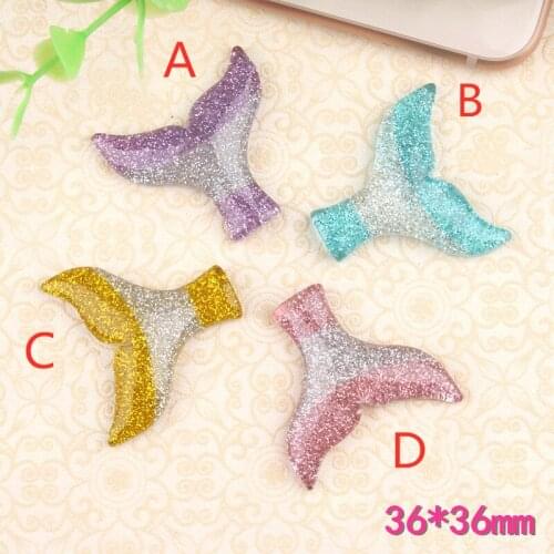 Colorful Resin Cabochons Glitter Beauty Mermaid Tail Flatback Clay Beads Charms Pendant Decor Patch Sticker 10pcs 36*36mm