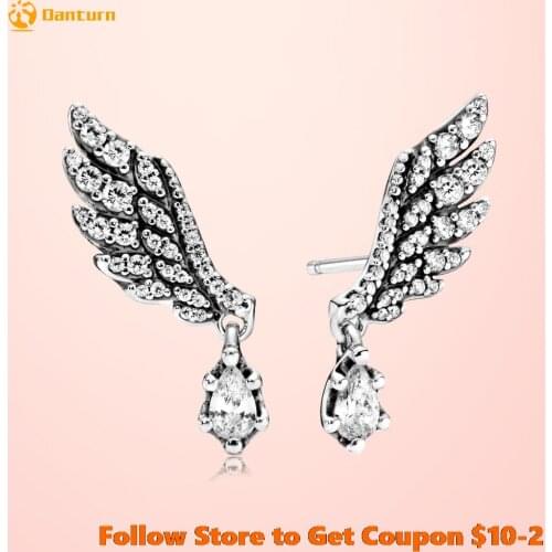 Danturn New 925 Sterling Silver Dangling Angel Wing Stud Earrings For Women Earings Original Trendy Jewelry Making Birthday Gift