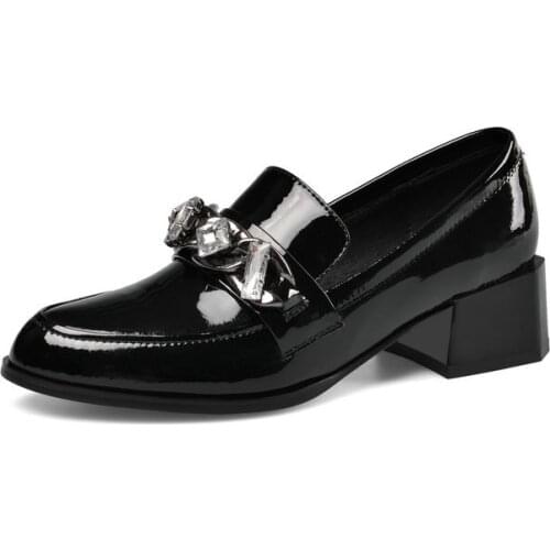 Natural Cow Leather Woman Shoes Classic Fashion Slip-on High Heel Women Shoes Round Toe Thick Heel Pumps