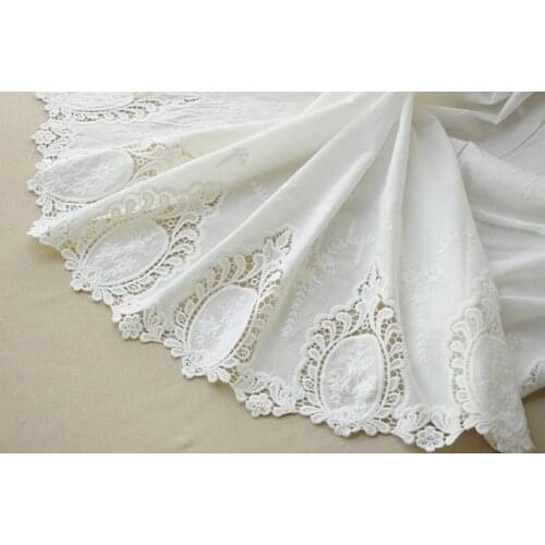 Cotton Lace Fabric With Retro Floral Pattern Scalloped Trim Lace For Bridal Dress Wedding Dress, DIY Dress
