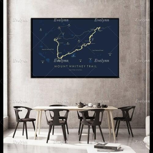 Mount Whitney Trail Map | | Hiking USA Poster | Relive your Adventures | Trail Map Art Modern Home Decor Prints Canvas Gift