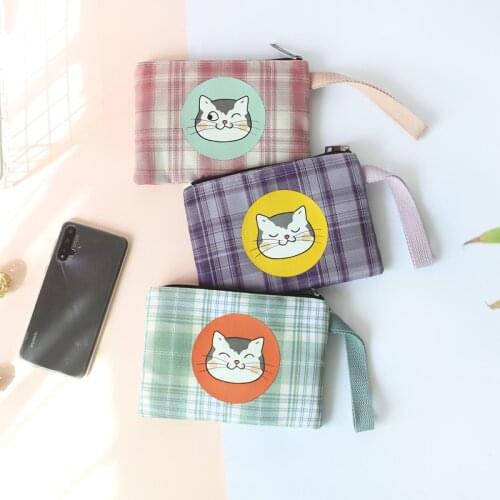 Cute Plaid Coin Purse Women Wrist Phone Purse Small Change Purse Girls Little Bag Korean Style Square Wallet Cosmetic Storage