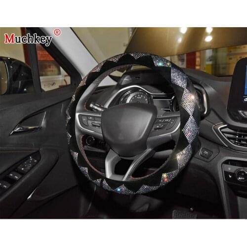 MUCHKEY Brand Leather Steering Wheel Cover For Chevrolet Silverado 2020 Luxury Crystal Colorful Rhinestone Auto Wheel Protector