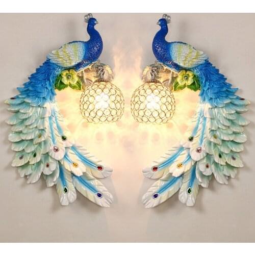 Creative Peacock Wall Lamps Big Art Bird Light Mirror Wall Sconces Living Room Bedroom Home Decor Lighting Fixtures Luminarias