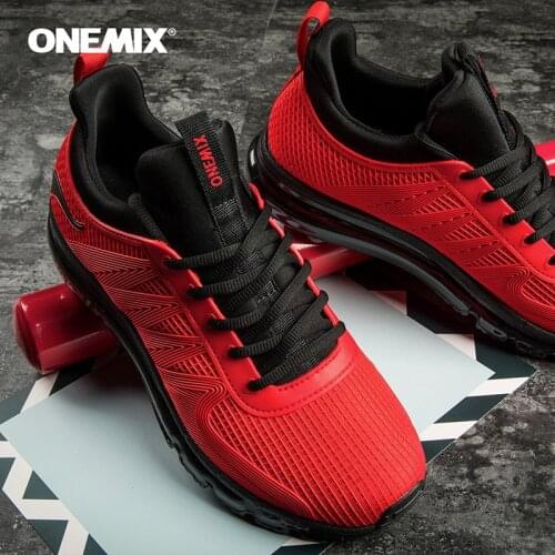 Onemix Air Cushion Mesh Breathable Running Shoes Black Red Spring Autumn Walking Trainers Men Women Sneakers zapatillas hombre