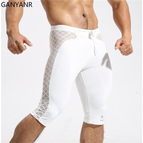 GANYANR Running Tights Men Compression Gym Leggings Fitness Basketball Sexy Sport Jogging Training Athletic Yoga Shorts Workout