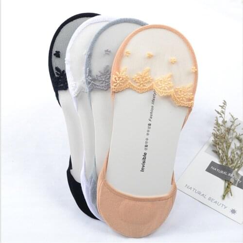 Summer Lace Womens Socks Invisible Japanese Non-slip Shallow Mouth Socks Perspective Mesh Socks