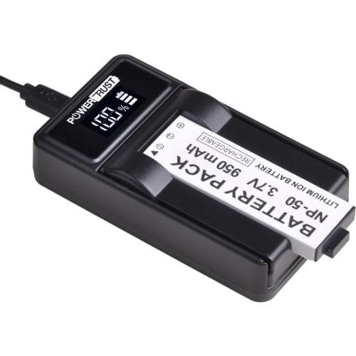 PowerTrust 3.7V 950mAH NP-50 NP 50 NP50 Li-ion Battery and LED Charger for Casio Exilim EX-V7, EX-V7R, EX-V8, EX-V8SR Batteries
