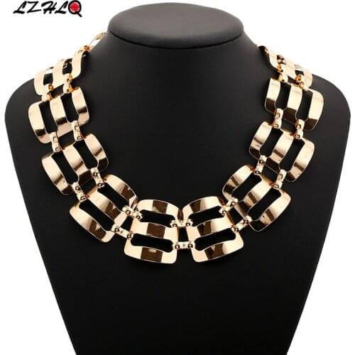 LZHLQ Trendy Maxi Punk Metal Choker Necklaces 2020 New Fashion Plated Torques Women Hollow Necklace Geormtric Jewelry Statement