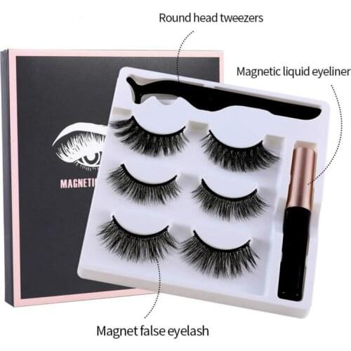 3Pcs Magnetic Eyelash Eyeliner Eyelash Curler Magnetic Natural Long Magnetic False Eyelashes with Magnetic Eyeliner Set