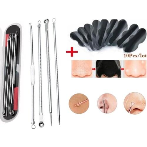 10+4pcs/set Nose Blackhead Remover Mask Neddles Pore Cleaner Acne Facial Cleanser Pimple Spot Extractor Beauty Tools Skin Care