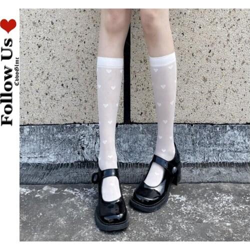 Japanese Sweet Love Calf Socks Women Fashion Cute Girl JK Tube Socks Lolita Kawaii Thin Transparent White Stockings Woman