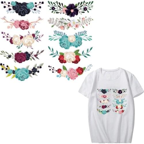 Flower Patch Iron-on Transfers for Girl Clothing DIY Appliques Heat Transfer Vinyl Stickers Stripes on Clothes Thermal Press