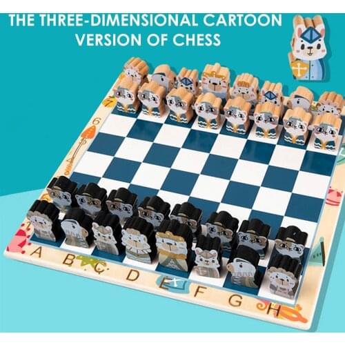 New Wooden Chess Set Threadable Cartoon Animal Piece Wooden Chessboard Chess Game Toy For Adult Kids Beginner Gifts
