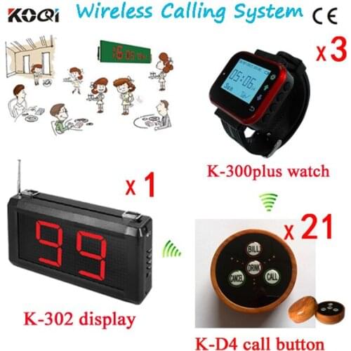 New Product Restaurant Buzzer Systems Paging System Of 1 Counter Screen +3 Watch For Waiter+ 21 Table Service Bell Free Shipping