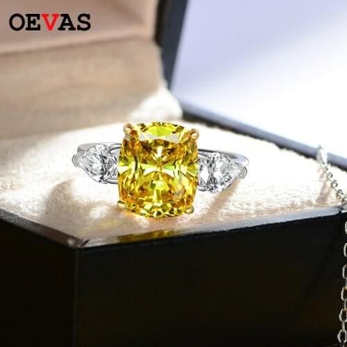 OEVAS 100% 925 Sterling Silver Sparkling 11CT High Carbon Diamond 10*12MM Ring For Women Party Fine Jewely Anniversary Gift