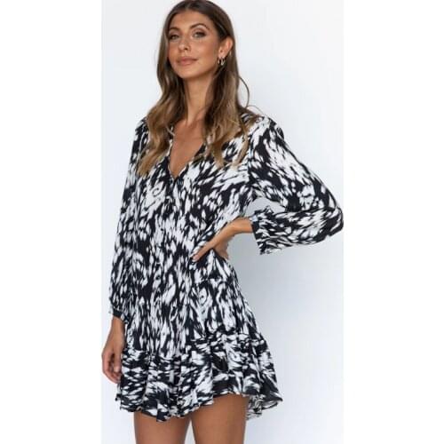 Autumn New Womens V-neck Long-sleeved Single-row Buckle Loose Leopard Print Print Dress Maternity Dresses