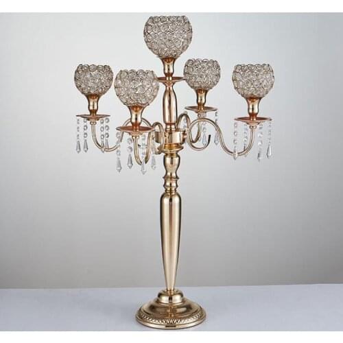 80cm/31.5" Candle Holders 5-arms Metal Gold/ Silver Candelabras Crystal Candlesticks For Wedding Event Centerpieces 2 PCS SN