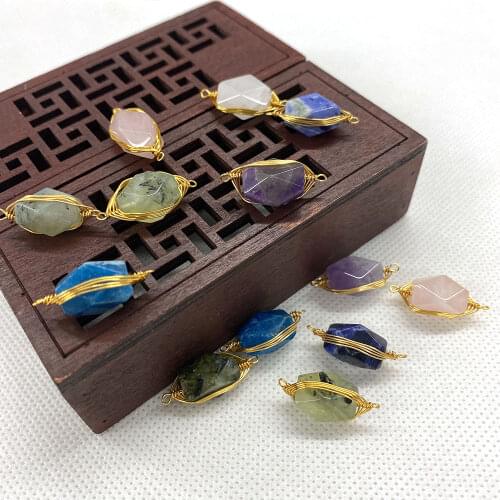 Natural Stone Pendant Oval Colorful Mixed Color Faceted Necklace Pendant Fashion Design DIY Jewelry Accessories 3pcs/bag