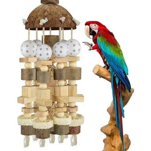 Bird Parrot Toy, Large Parrot Toy Natural Wooden Blocks Bird Chewing Toy Parrot Cage Bite Toy Suits for Macaws Parrots