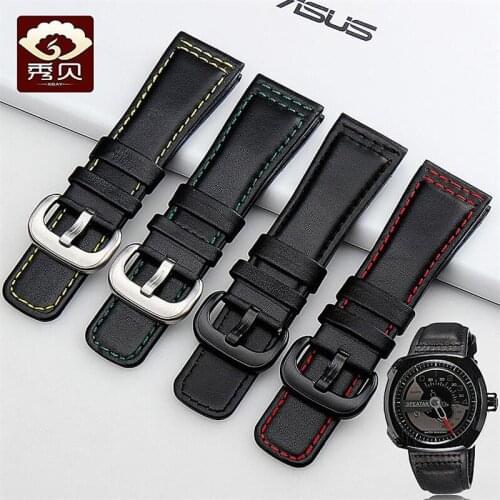 New Durabel Genuine Leather Watchband Black with Red/Green/Yellow Thread Smooth Calfskin Strap for SEVENFRIDAY Watch Men On Sale