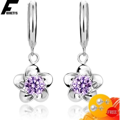 Trendy Earring Silver 925 Jewelry with Amethyst Gemstone Flower Shape Drop Earrings Ornaments for Female Wedding Engagement Gift