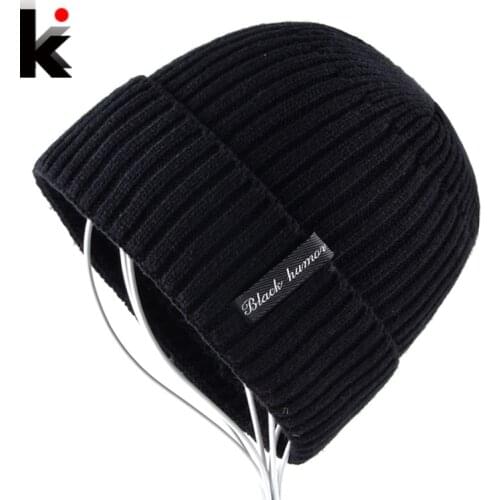 Winter Beanies Knitted Hat For Men Add Velvet Thick Skullies Bonnet Outdoors Sport Knitting Caps Boy Bone Toucas de inverno