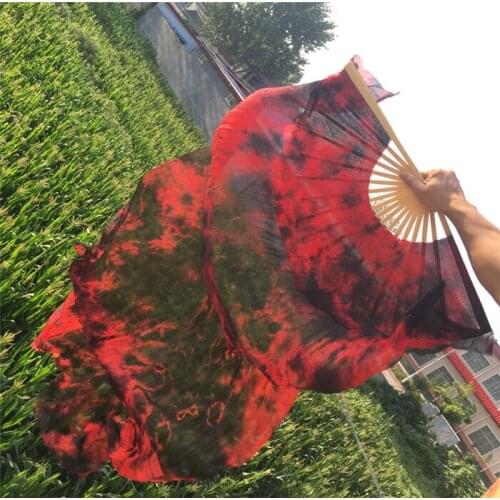 1 Pair(L+R) Belly Dance Silk Fan Veil Worship Art Silk Bamboo Dance Long Fans Tie Dyed Flower 47"/59"/71"/83" Free Shipping