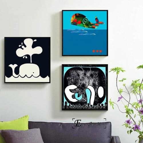 Nordic Whales Modern Abstract Canvas Prints Modern Painting Posters Wall Art Pictures For Living Room Decoration No Frame