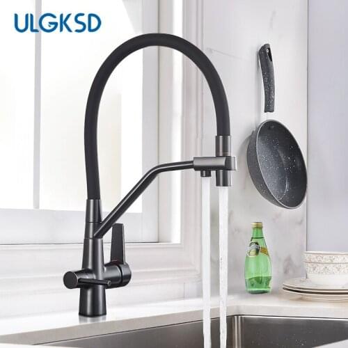 ULGKSD Kitchen Sink Faucet Tap Brand New Pure Water Filter Mixer Crane Dual Handles Purified Water Hot Cold Water Kitchen Faucet