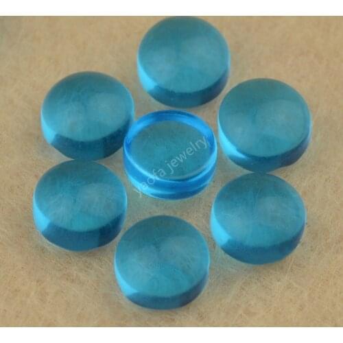 Sale 2~15mm Deep Sea Blue Color Cabochon Flat Bottom Synthetic Glass Gems Round Shape Loose Stone Glass Beads For Jewelry