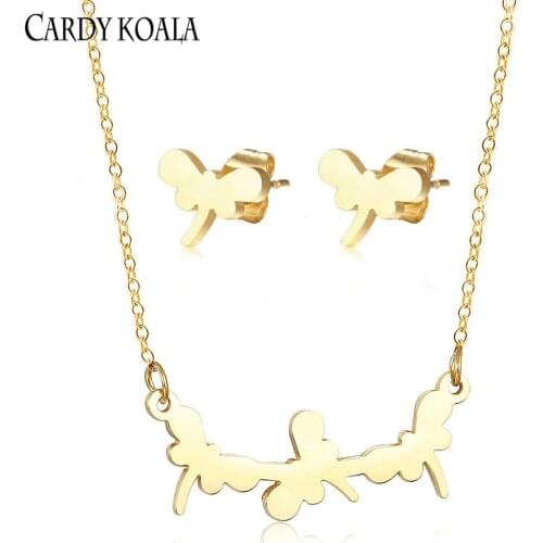 Stainless steel three butterfly retro necklace ins earrings jewelry