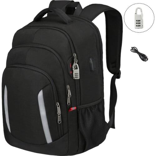 XQXA Men 17 Inches Laptop Bag Unisex Travel Rucksack Scholl Backpack For Teenagers USB Charging & Anti-theft Lock Color Black