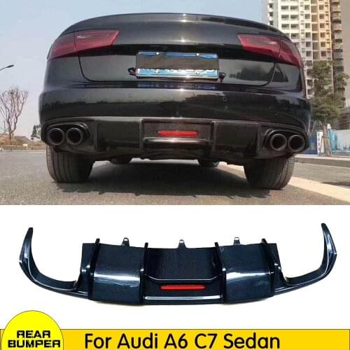 Carbon Fiber Rear Diffuser Lip Spoiler with lamp for Audi A6 C7 Sedan 2016 2017 2018 rear Bumper Skid Plate Guard