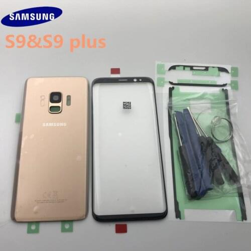 Original Samsung Galaxy S9 G960 S9 plus G965 Back Glass Cover Rear Battery Cover Door with Camera lens+Touch Screen Front Glass