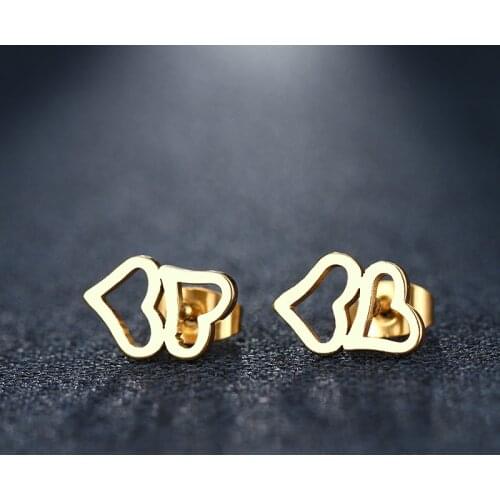 DOTIFI Stainless Steel Stud Earring For Women Man Double Heart Gold And Silver Color Lovers Engagement Jewelry Drop Shipping