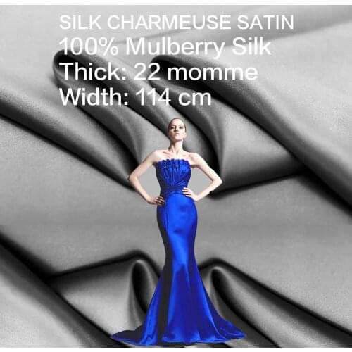 100% SILK CHARMEUSE SATIN 114cm width 22mommes Heavy Silk Fabric Wedding Dress Material Luxury Silk Fabrics