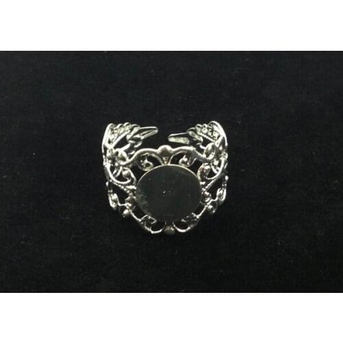40PCS Silver Color Plated Adjustable Filigree Ring Blanks 18mm #22807