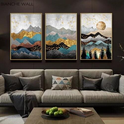 Alpine Sunset Abstract Ink Landscape Canvas Art Poster New Chinese Style Print Painting Modern Wall Picture for Living Room Deco